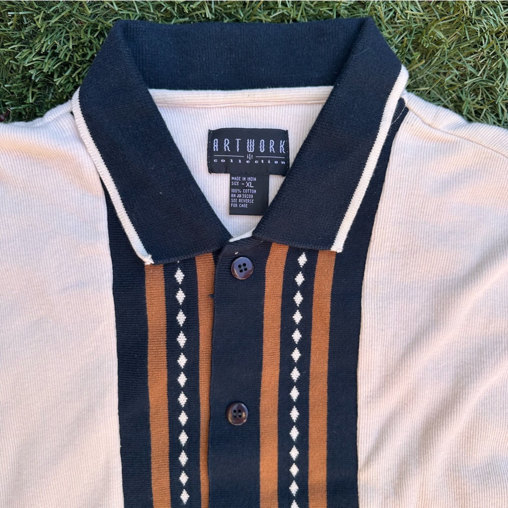 Vintage Knit Polo Button Front Collared 90’s Boxy Fit Retro MCM Bowling Shirt XL